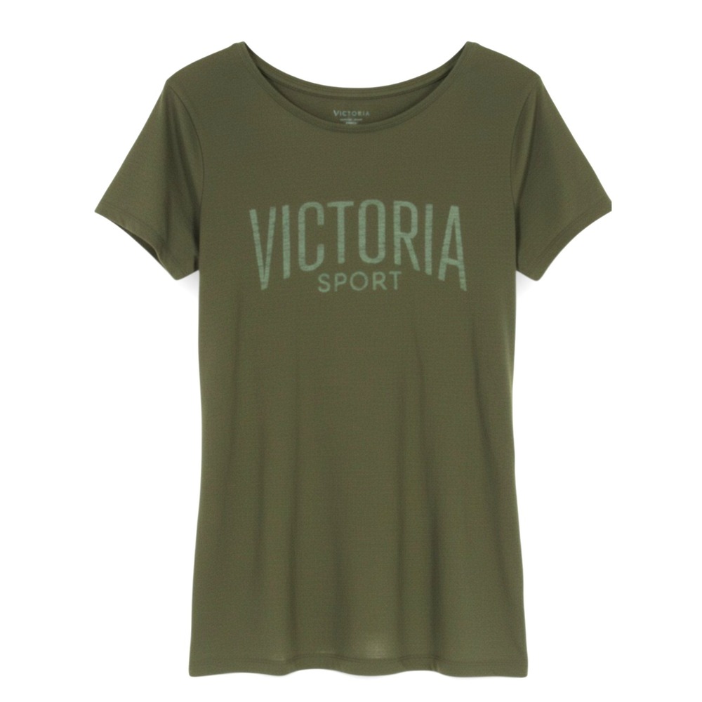 VICTORIA SECRET SPORT Green Slub Knit LOGO Athletic SCOOP BACK TEE/TOP Sz M